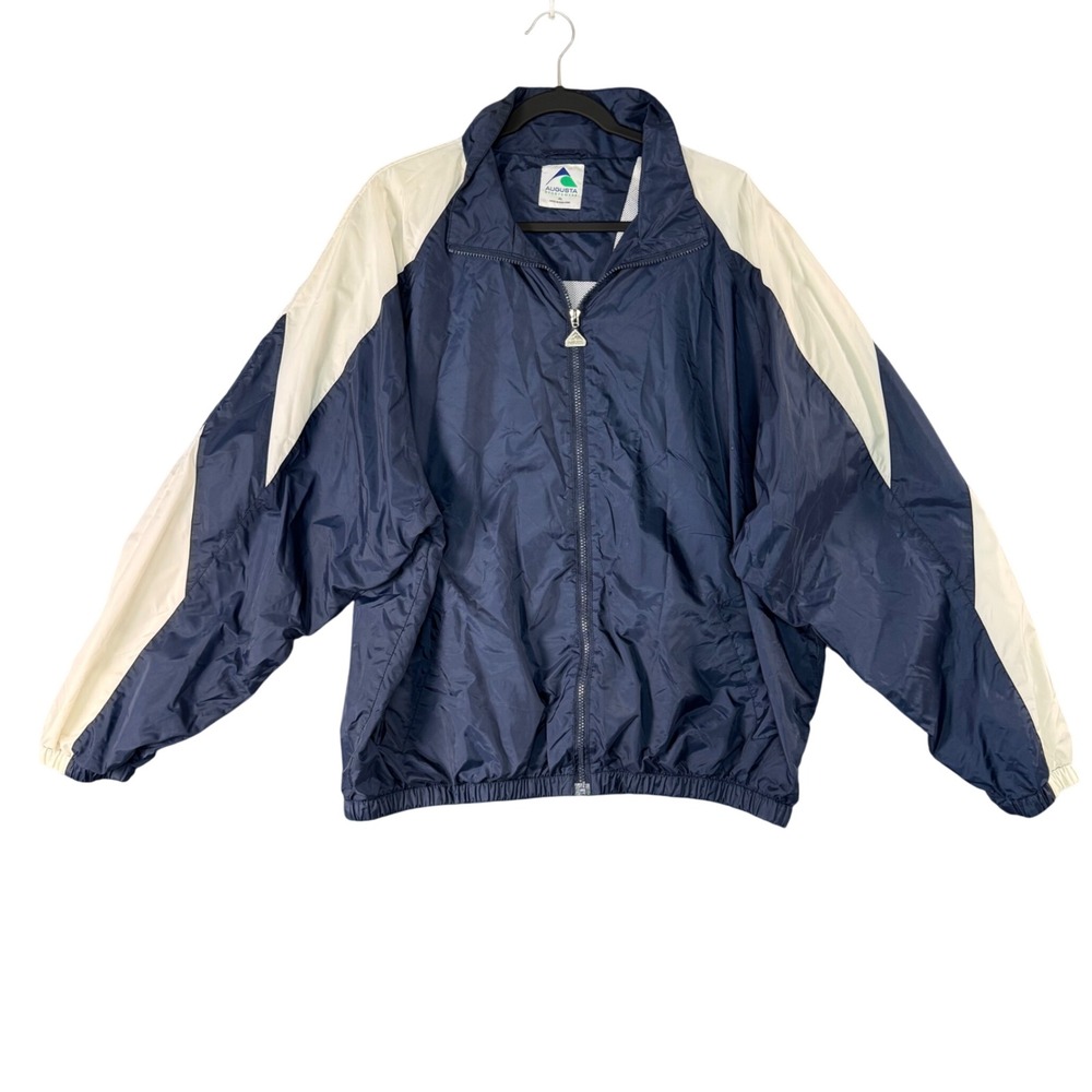 VTG Augusta Sportswear‎ Navy White Track Jacket Mens XL Zip Up Retro Nylon